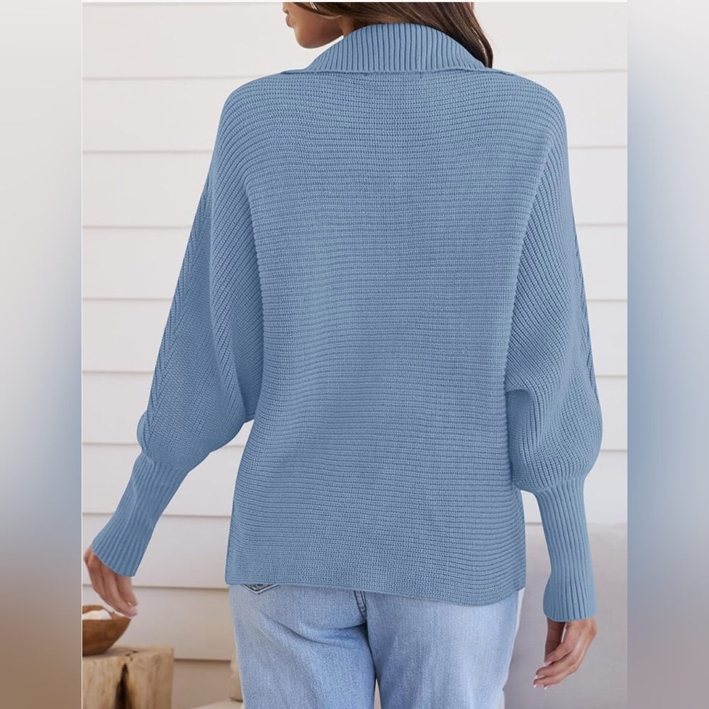 ZESICA  Blue VNeck Ribbed Sweater sz small - Picture 3 of 9